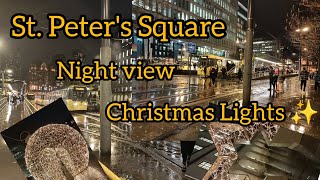 St Peters Square Tram station in Manchester  Christmas Lights ✨ Night View ✴️ [upl. by Eltsyek]