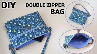 DIY DOUBLE ZIPPER SHOULDER BAG  tote bag  sewing tutorial Tendersmile Handmade [upl. by Rosmunda]