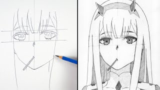 How to Draw Zero Two Step by Step Darling in the Franxx Anime Drawing [upl. by Nnaegroeg505]