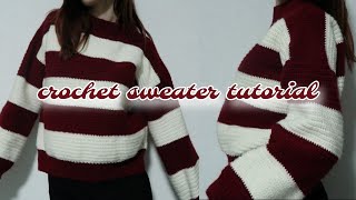 CROCHET SWEATER TUTORIAL  beginner friendly  striped crochet sweater  STEP BY STEP [upl. by Audrit]