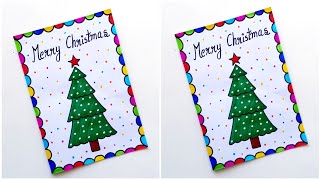 Easy amp Beautiful white paper Christmas Card makingDIY Greeting CardHandmade Merry christmas card [upl. by Kcirddes]