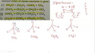 Order decreasing dipole moment of CH3Cl CH2Cl2 CHCl3 and CCl4 [upl. by Blithe]