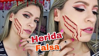 Herida Falsa  ROSTRO CORTADO  Maquillaje para Halloween  NatyGloss [upl. by Ekez848]