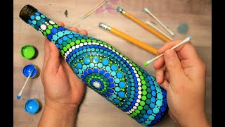 EASY Dot Mandala Bottle Painting Using ONLY Qtip Toothpick Pencil  How To Lydia May [upl. by Win416]