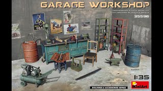 Unboxing 135 scale Miniart Garage Workshop 35596 [upl. by Cassell]