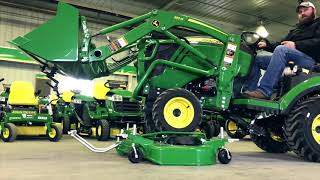 How to remove a mower deck from a John Deere 1025R and 1023E Compact Utility Tractor [upl. by Irwinn863]