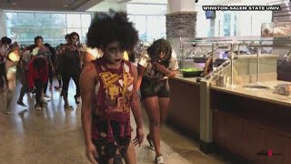 Flash Mob Performs Thriller in WSSU Dining Hall [upl. by Enigroeg586]