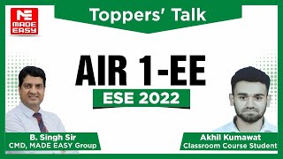 ESEIES 2022  Toppers Talk  Electrical Engg Akhil Kumawat  AIR1 With BSingh Sir  MADE EASY [upl. by Hcaz14]