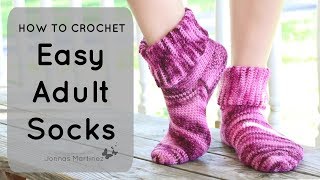 HOW TO CROCHET EASY ADULT SOCKS [upl. by Giustino]