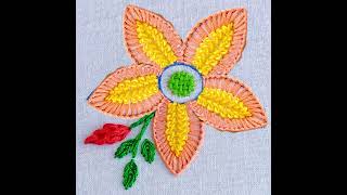 basic buttonhole stitch flower design stitching tutorial with leaf doodlesdouble chain stitch [upl. by Constantine]