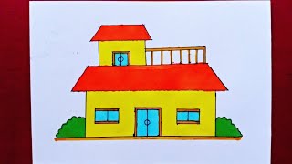 How to draw a house easily Easy house drawing 🏡 [upl. by Alleen174]