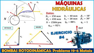 TRIÁNGULO DE VELOCIDADES EN BOMBAS CENTRIFUGAS  ECUACIÓN DE EULER  Problema 196 MATAIX [upl. by Aelahc]