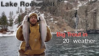 Big trout in FREEZING Temps  Fishing Lake Roosevelt [upl. by Kimberlee]