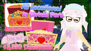 How To Find All Chests In Divinia Park for FREE Diamonds in Royale High [upl. by Elyk852]