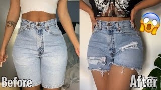 DIY DISTRESSED JEAN SHORTS  EASY HOW TO [upl. by Naitirb]