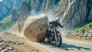 Massive Rock Fall Occurs Next to Motorcyclist [upl. by Miles]