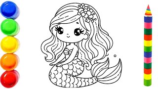 How to Drawing amp Coloring cute Liyana 😍 Little Mermaid Easy step by stepmermaiddrawingmermaidgirl [upl. by Ellennaj]