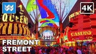 4K Fremont Street at Night in Downtown Las Vegas USA  Walking Tour amp Travel Guide [upl. by Wickner500]