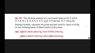 The ultimate analysis of a coal moist basis in  C 698 H 46 N 14 O 85 S 25 H2O45 [upl. by Naitsirhk]