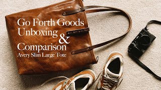 Full Grain Leather Bag Unboxing  Go Forth Goods Avery Leather Tote Bag  Slim Large Comparison [upl. by Ahseiyn790]