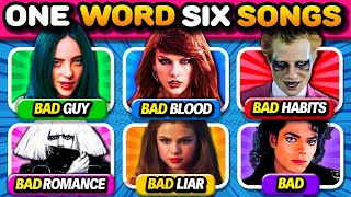 ONE WORD SIX SONGS SAVE ONE SONG 🎵🔥 6 Songs Challenge  Music Quiz [upl. by Alla]