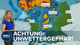 ACHTUNG UNWETTERGEFAHR Hier wird es heute unangenehm  Das Wetter in Deutschland [upl. by Elleinod335]