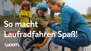 Kindern Laufradfahren beibringen – Vorbereitung und Training  woom bikes [upl. by Divad613]