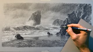 Drawing a SEASCAPE with Crashing Waves  SKETCHENDEAVOUR [upl. by Groscr648]