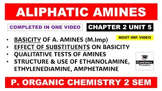 Unit 5 Aliphatic Amines complete  Basicity of Amines  Pharmaceutical organic chemistry 2nd sem [upl. by Amabelle]