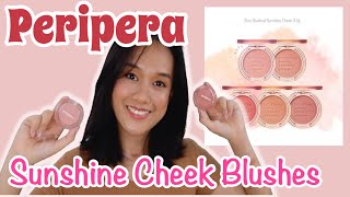 PERIPERA Pure Blushed Sunshine Cheek Blushes Hand and Cheek Swatches on MediumBrownAsian Skin [upl. by Ronaele]