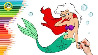 Learn How to draw Mermaid Princess  Easy Drawing Ariel The Little Mermaid for Kids [upl. by Hildegarde]