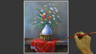 Acrylic Still Life Painting in Timelapse  Flowers in Vase  JMLisondra [upl. by Abdel]