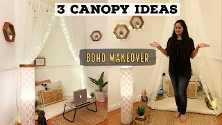 3 DIY CANOPY Ideas  2 BOHO Style Living Room MAKEOVER  Bed Canopy [upl. by Airtal]