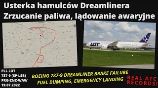 PLL LOT 7879 Awaria hamulców zrzucanie paliwa lądowanie awaryjne FUEL DUMPING EMERGENCY LANDING [upl. by Marlo]