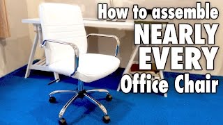 How to assemble nearly every OFFICE CHAIR  White bonded leather Costco furniture [upl. by Genni]