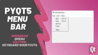 PyQt5 QMenuBar Create and use a Menu Bar with PyQt5 and Qt Designer QMenuBar QMenu QAction [upl. by Rellim]