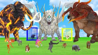 5 Giant Mammoth Elephant Cow Vs 5 Giant Tiger Wolf Vs Hybrid Cow Dinosaur Zebra Saved By Mammoth [upl. by Ciro]