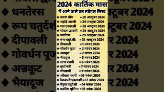 कार्तिक मास 2024 में आने वाले व्रत और त्योहार लिस्ट kartik month 2024 start date kartik maas 2024 [upl. by Pavlish]