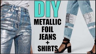 DIY How To Make METALLIC FOIL Tshirt  Jeans  By Orly Shani [upl. by Peti510]