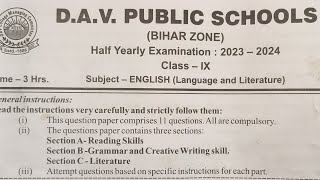 DAVENGLISH CLASS 9HALF YEARLY QUESTION PAPER 2023 [upl. by Sletten]