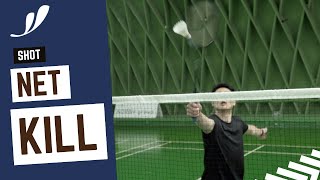 How to play 2 types of NET KILLS  Forehand amp Backhand  Basic Feather  Badminton tutorial [upl. by Ahseeyt]