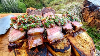 Menwiththepot Steak 🥩 with chimichurri sauce served with crunchy toasted bread 🥖 ASMR cooking 🔥 [upl. by Ferrigno399]