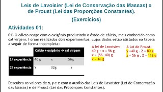 Leis de Lavoisier e de Proust Exercícios 01 Resolvidos [upl. by Ecirtap601]