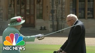 100YearOld Veteran Captain Tom Moore Knighted By Queen Elizabeth  NBC Nightly News [upl. by Rombert370]