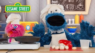 Sesame Street How to Make Mushroom amp Red Pepper Egg Cups  Cookie Monsters Foodie Truck [upl. by Ecerahs]