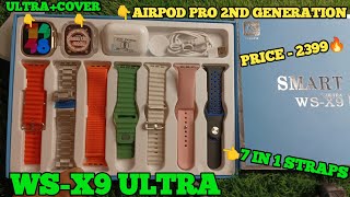 wsx9 ultra smartwatch wsx9 ultra ultra 7 in 1 strap airpod pro 2nd generation in box [upl. by Hyman988]