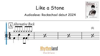 Drum score for beginners Like a Stone  Rockschool Grade Debut drums 2024 [upl. by Leamse]