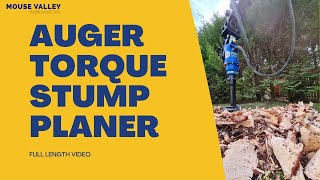 Auger Torque SP250 Stump Planer with X2500 Earth Drill on Takeuchi TB219 Excavator  FULL LENGTH [upl. by Yragerg]