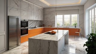 A Blend of White Orange and Marble The Ultimate Modern Kitchen Experience [upl. by An81]