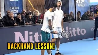 Novak Djokovic and Goran Ivanisevic LESSON on BACKHAND RETURN [upl. by Cod]